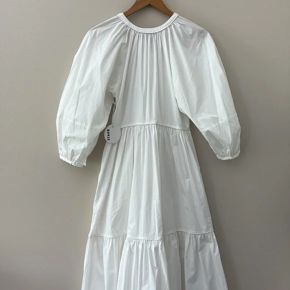 New STAUD Demi Dress White Tiered Maxi Cotton 3/4 Sleeves Size S - Picture 9 of 16